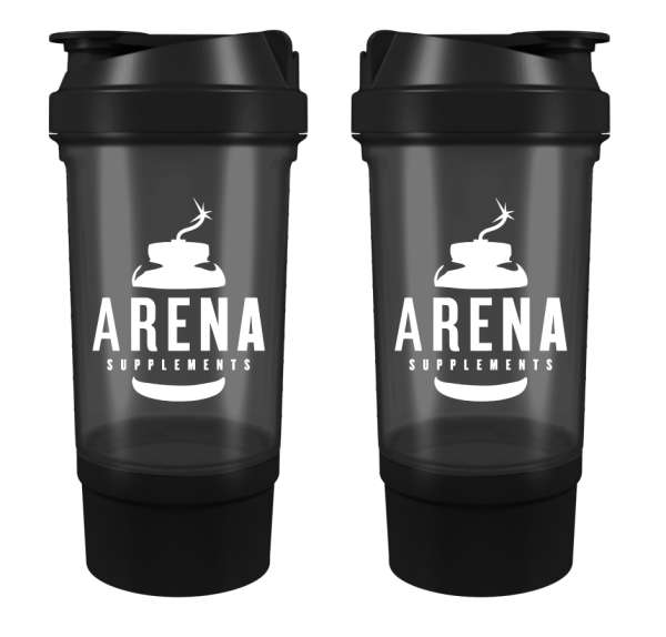Arena Supplements Shaker Schwarz mit Fach